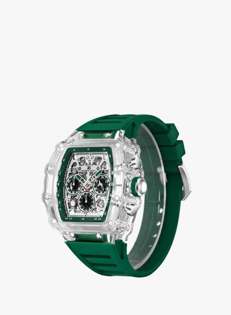 Kenneth Scott Men's Multi Function Display Watch With Green Silicone Strap Strap - K25103-ZSHI