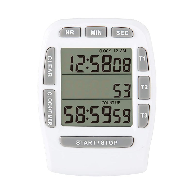 Luckam Digital Kitchen Triple Timer, Count-down & Count-up Tracking, Loud Buzzer Reminder, Magnetic Timer with Big Digits and Back Stand for Cooking, Meeting, Classroom, Studying, Exercising (White) - Image 1