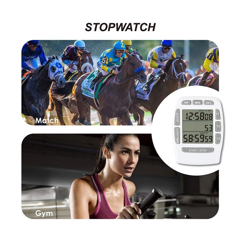 Luckam Digital Kitchen Triple Timer, Count-down & Count-up Tracking, Loud Buzzer Reminder, Magnetic Timer with Big Digits and Back Stand for Cooking, Meeting, Classroom, Studying, Exercising (White) - Image 3