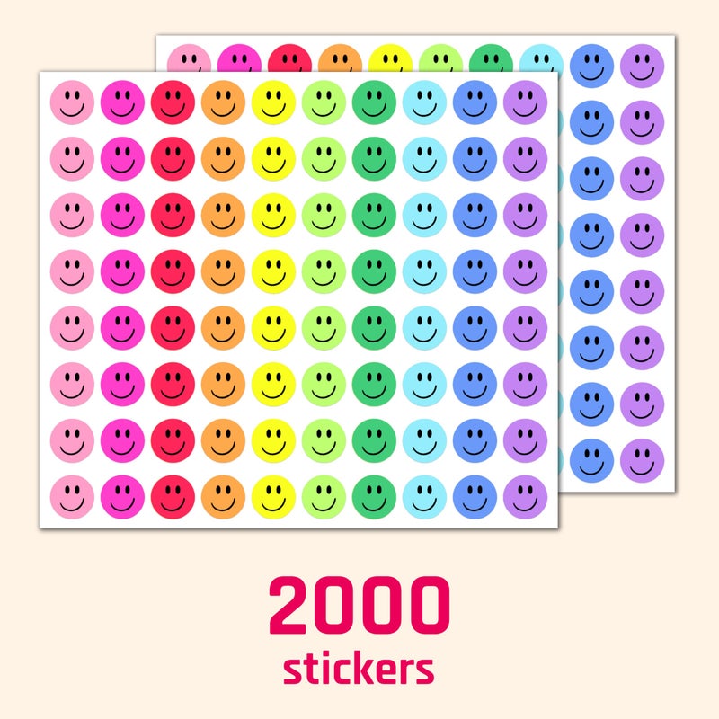 TownStix 2000 Pieces, 1/2 inch - Smiling Happy Smile Face Stickers for Reward - 10 Colors - Image 3