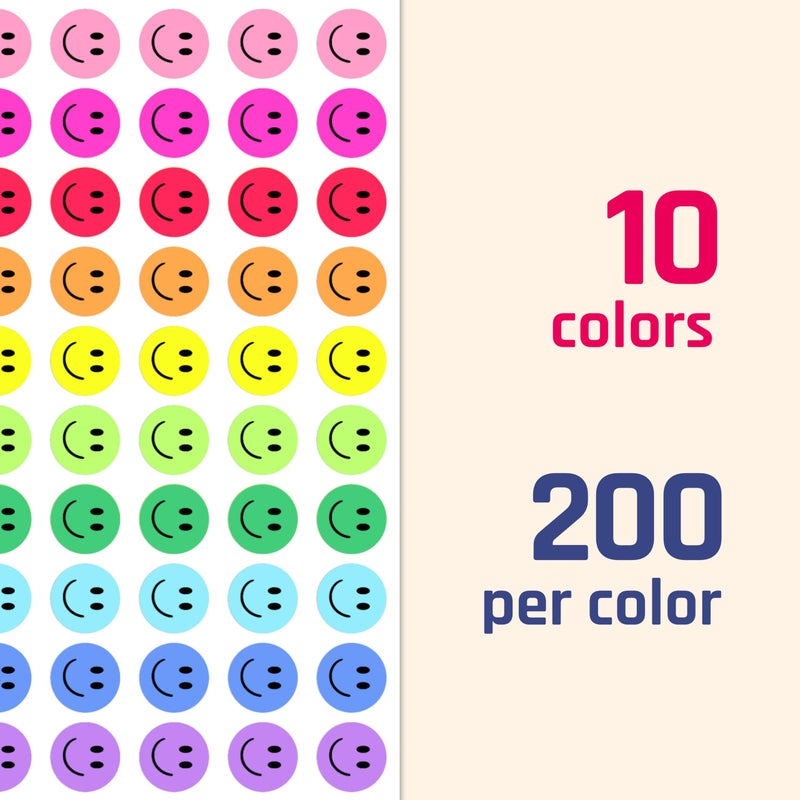 TownStix 2000 Pieces, 1/2 inch - Smiling Happy Smile Face Stickers for Reward - 10 Colors - Image 4