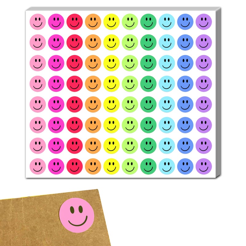 TownStix 2000 Pieces, 1/2 inch - Smiling Happy Smile Face Stickers for Reward - 10 Colors - Image 1