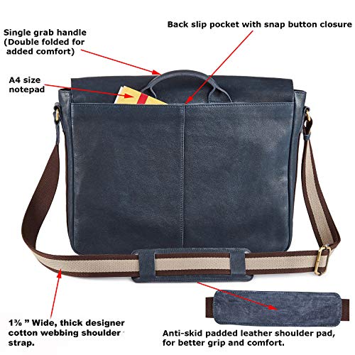 Cochoa Real Leather Laptop Bag Men Women Distressed Vintage Messenger Satchel Shoulder Bag (Ocean Blue) - Image 5
