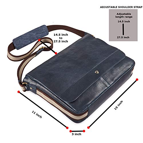 Cochoa Real Leather Laptop Bag Men Women Distressed Vintage Messenger Satchel Shoulder Bag (Ocean Blue) - Image 2