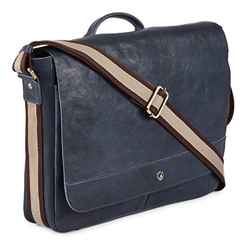 Cochoa Real Leather Laptop Bag Men Women Distressed Vintage Messenger Satchel Shoulder Bag (Ocean Blue) - Image 1