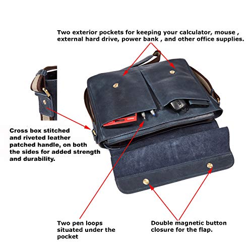 Cochoa Real Leather Laptop Bag Men Women Distressed Vintage Messenger Satchel Shoulder Bag (Ocean Blue) - Image 3