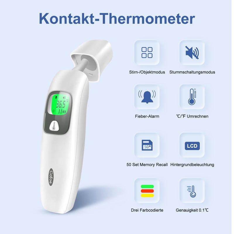 Cofoe Digital Forehead Thermometer Non-Touch Infrared Thermometer for Adults Kids Infants Accurate Reading with Large Display Mute Mode Memory Recall KF-HW-003 - Image 2