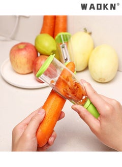 WAOKN Fruit and Vegetable Peeler with Holder | Multi-functional Potato Orange Apple Peeler for Kitchen | Kitchen Gadget Julienne Slicer with Storage | Easy Clean Peeler | Magic Peeler Shredder slicer  - Image 3
