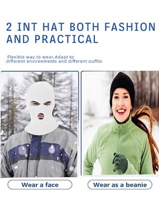 3 Hole Winter Knitted Mask, Outdoor Sports Full Face Cover Ski Mask Warm Knit Balaclava for Adult - view 3