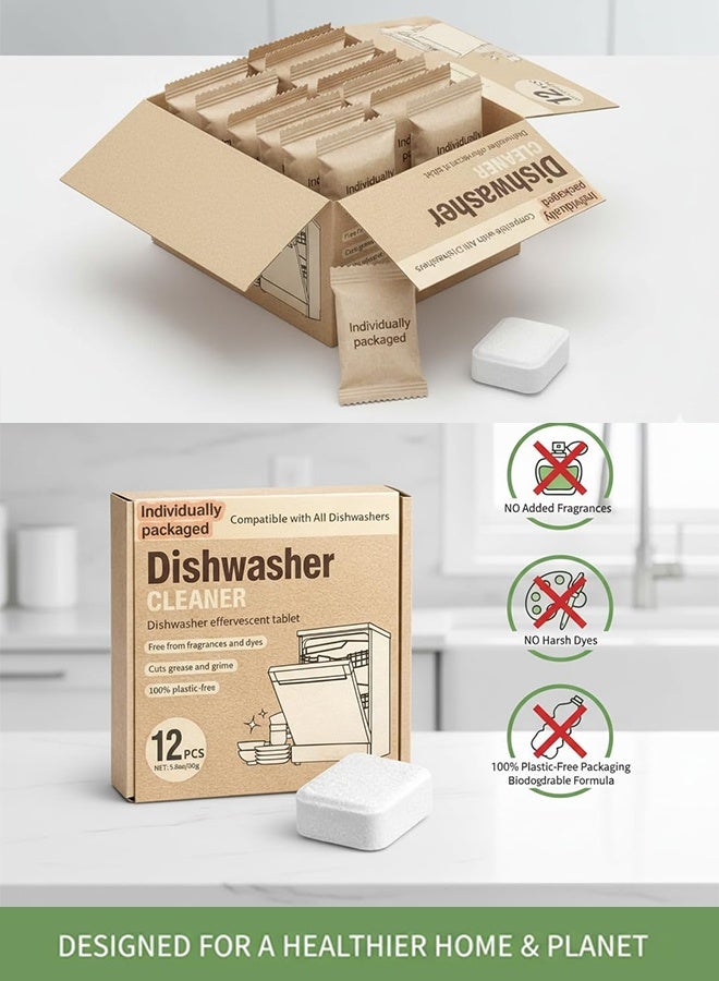 Maebho 12Pcs Dishwasher Cleaner Effervescent Tablets, Plastic-Free Deep Clean Descaler, Fragrance & Dye Free Degreaser for All Dishwasher Models, Remove Grease Limescale Odor - Image 4