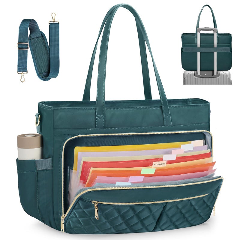 RAINSMORE Teacher Tote Bag 15.6 Inch Laptop Bag for Women Work Bag with Accordion File Organizer Pocket & Insulated Pocket Nurse Bag College Laptop Tote Bag for Women Computer Briefcase Work Tote - Image 1