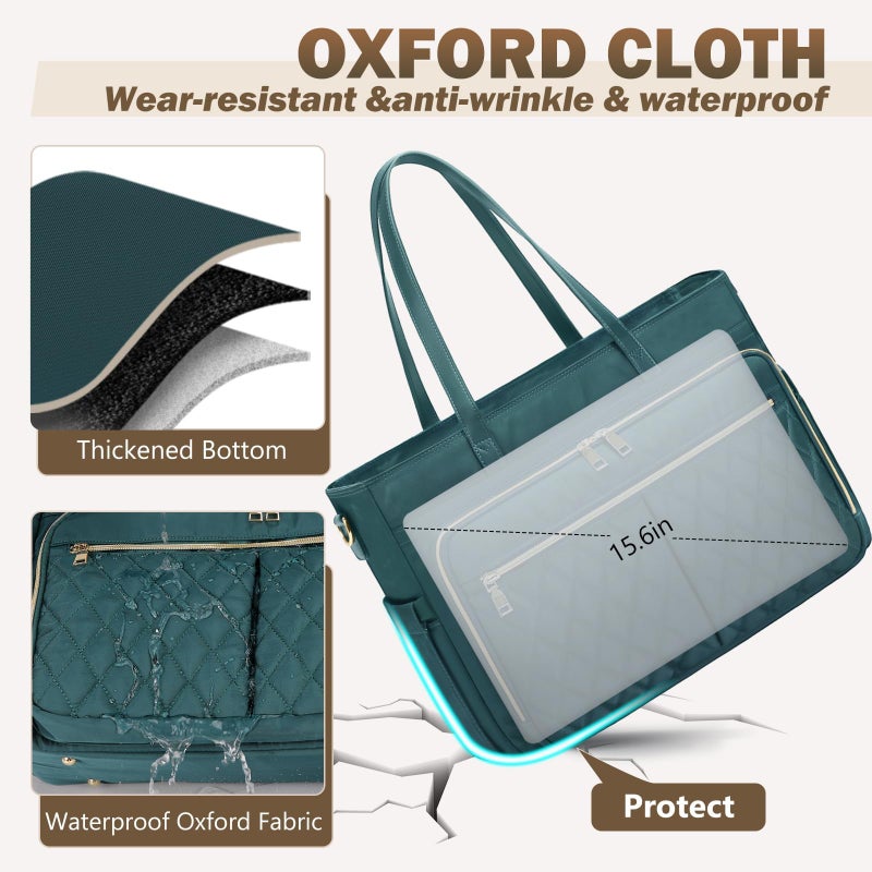 RAINSMORE Teacher Tote Bag 15.6 Inch Laptop Bag for Women Work Bag with Accordion File Organizer Pocket & Insulated Pocket Nurse Bag College Laptop Tote Bag for Women Computer Briefcase Work Tote - Image 5