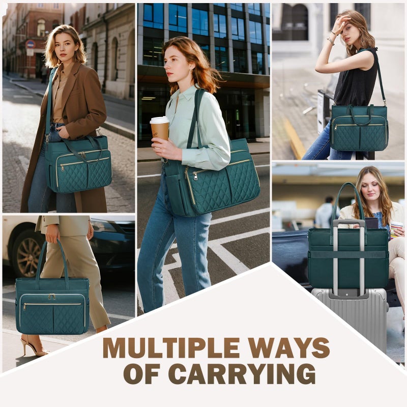 RAINSMORE Teacher Tote Bag 15.6 Inch Laptop Bag for Women Work Bag with Accordion File Organizer Pocket & Insulated Pocket Nurse Bag College Laptop Tote Bag for Women Computer Briefcase Work Tote - Image 2