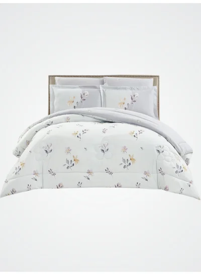 Donetella Comforter Set 6-Pcs Double Size All Season Reversible Microfiber Printed Comforter Bedding Set With Super Soft Down Alternative Filling Snow Drift 260x240 cm