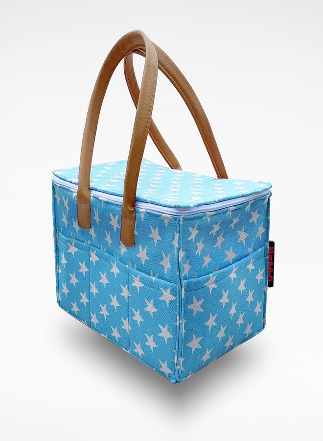 HIPPO Cute Diaper Caddy Bag With Lid Protection For Smart Mothers, Baby Diaper Caddy Organizers Baby Wipes Felt Storage, Nursery, Foldable And Portable (Blue-Star, Large) - Image 1