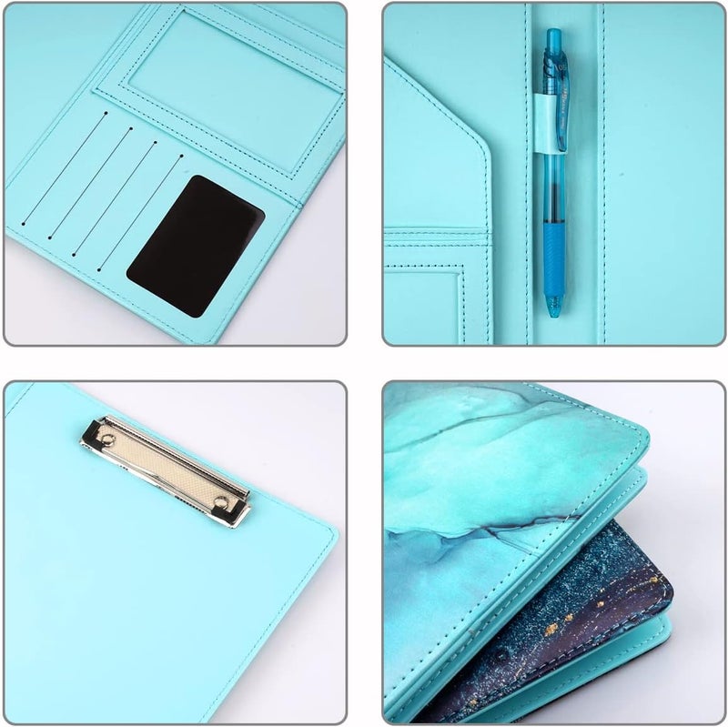 WAVEYU Padfolio Business, Resume Portfolio Folder, Leather Interview Organizer with Legal Pad Clipboard for Men Women, Blue Marble - Image 4