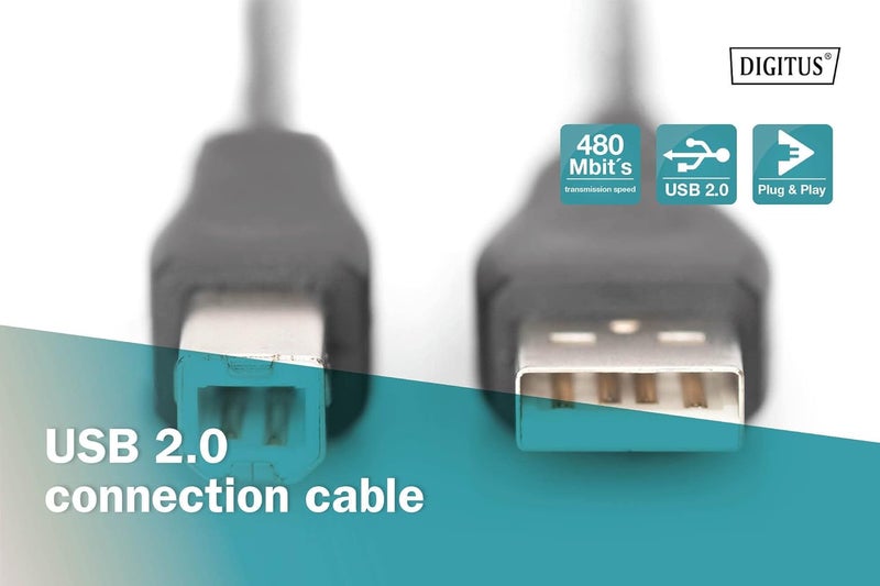 DIGITUS AK-300102-030-S 3m Length USB 2.0 A Male - B Male Connection Cable - Black - Image 4