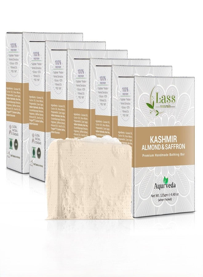 Lass Natural Kashmir Almond Saffron Handamde bathing bar- Premium & Pure | Refreshing Aroma | Ideal for Skin Cleansing and Nourishing- 125g x 6 - (Pack of 6)