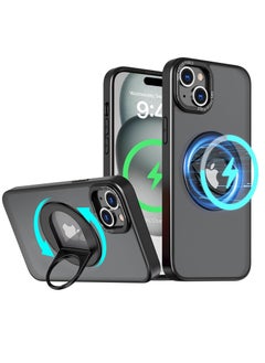 ESCASE Compatible with Magnetic iphone 15 Plus Case, Swivel Cutout Ring Holder Compatible with MagSafe, Shockproof Translucent Matte Back Protective，for iphone 15 Plus (2023) 6.7" Cover Black  - Image 1