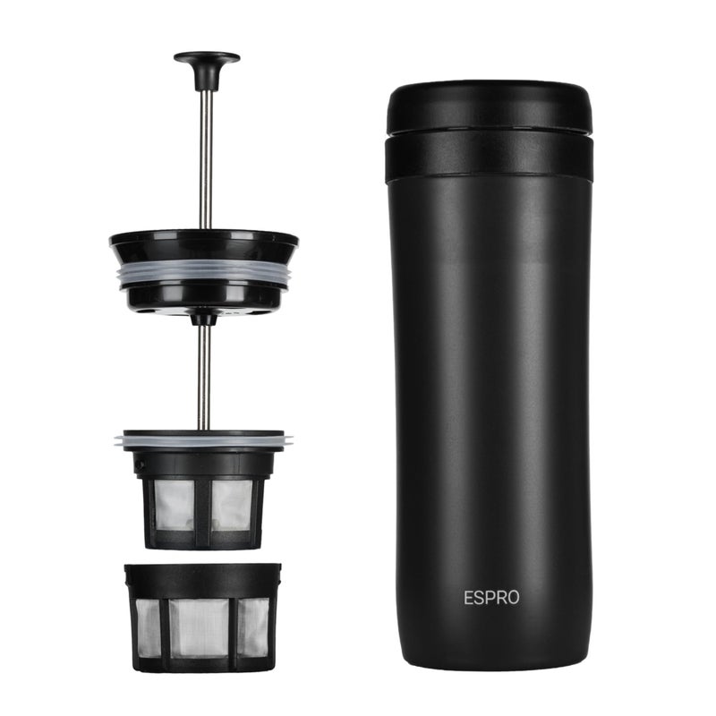 ESPRO P1 French Press Coffee Maker for Travel, Double-Walled Stainless Steel Vacuum Insulated, 12 Ounces, Matte Meteorite Black - Image 1