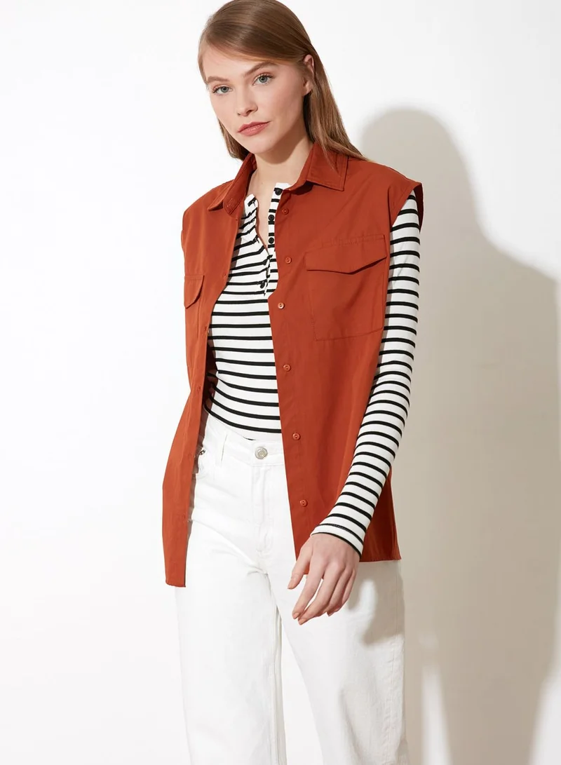trendyol Striped Button Detail Shirt