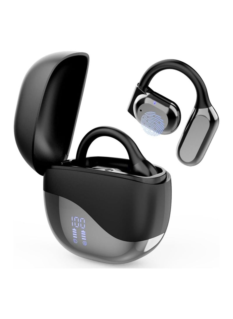 Open-ear headset with ear hook, Bluetooth 5.4 wireless earbuds with microphone, LED display, immersive stereo sound, clear calls for gym workouts, sweat-proof air conduction headset for Android iPhone - Image 1