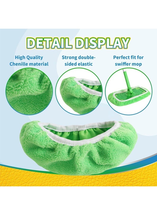 Reusable Microfiber Mop Pad Covers - 4-Pack, 10" x 4.5" (25.4 cm x 11.5 cm) Elastic Fit Replacement Pads for Flat Spray and Dust Mops, Machine Washable, Green - Image 2