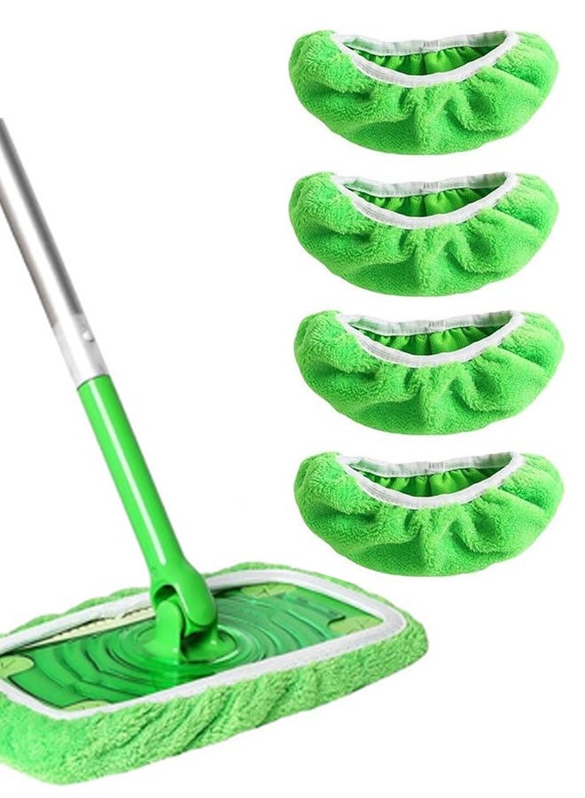 Reusable Microfiber Mop Pad Covers - 4-Pack, 10" x 4.5" (25.4 cm x 11.5 cm) Elastic Fit Replacement Pads for Flat Spray and Dust Mops, Machine Washable, Green - Image 1
