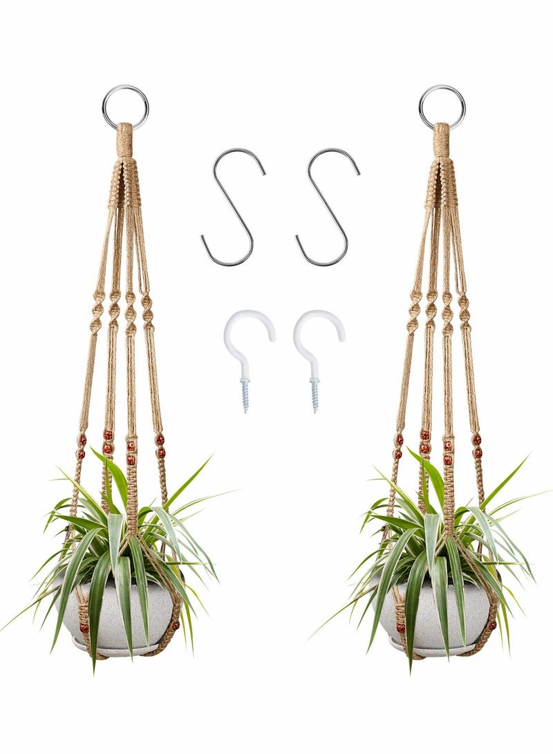 Plant Hangers Hanging Plant Holder for Indoor Outdoor Decor Macrame Hanging Planter Basket with 4 Hooks(35 Inch) 2 Pcs - Image 1