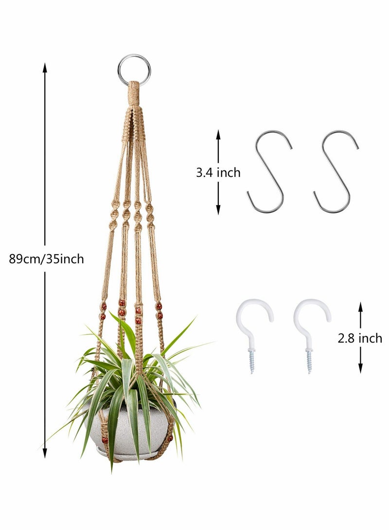 Plant Hangers Hanging Plant Holder for Indoor Outdoor Decor Macrame Hanging Planter Basket with 4 Hooks(35 Inch) 2 Pcs - Image 4