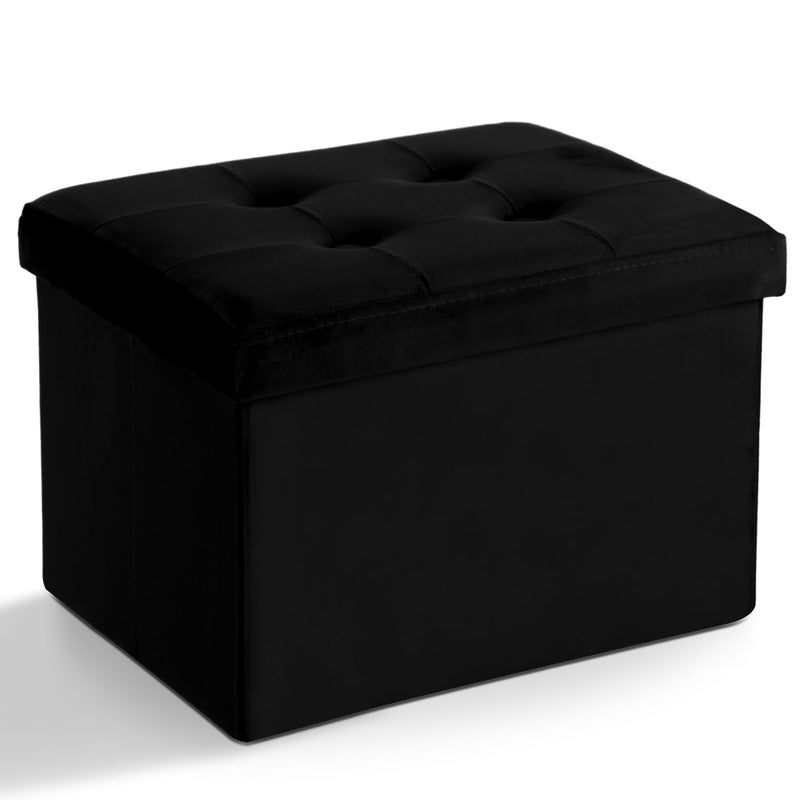 LINMAGCO Storage Ottoman Folding Foot Stool Velvet Foot Rest with Padded Modern Ottoman with Storage for Living Room Puppy Step Stool 17x13x13in(Black) - Image 1