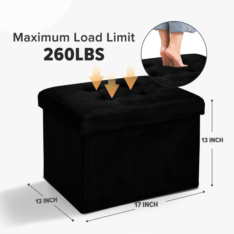 LINMAGCO Storage Ottoman Folding Foot Stool Velvet Foot Rest with Padded Modern Ottoman with Storage for Living Room Puppy Step Stool 17x13x13in(Black) - Image 2