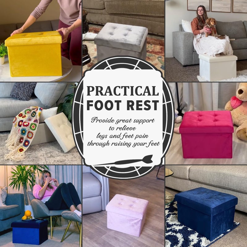 LINMAGCO Storage Ottoman Folding Foot Stool Velvet Foot Rest with Padded Modern Ottoman with Storage for Living Room Puppy Step Stool 17x13x13in(Black) - Image 3