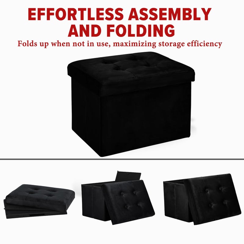 LINMAGCO Storage Ottoman Folding Foot Stool Velvet Foot Rest with Padded Modern Ottoman with Storage for Living Room Puppy Step Stool 17x13x13in(Black) - Image 4