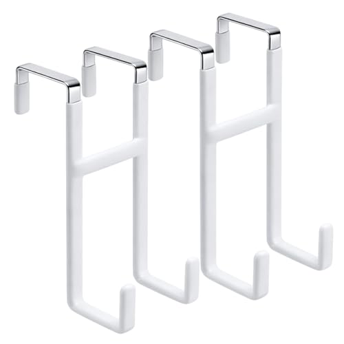 Dntorx Over The Door Hooks White Door Hanger 2 Pack Heavy Duty Metal Over Door Hook for Coats Towels No Drilling ScratchFree Silicone Pads Fits Most Doors for Bedroom Bathroom Closet - Image 1