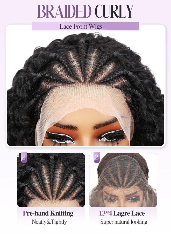 Quantum Love Braided Wigs for Black Women Braids Cornrows Lace Curly Wigs 16 Inch Lace Frontal Braided Fully Curly Bob Synthetic Glueless Wig - Image 5