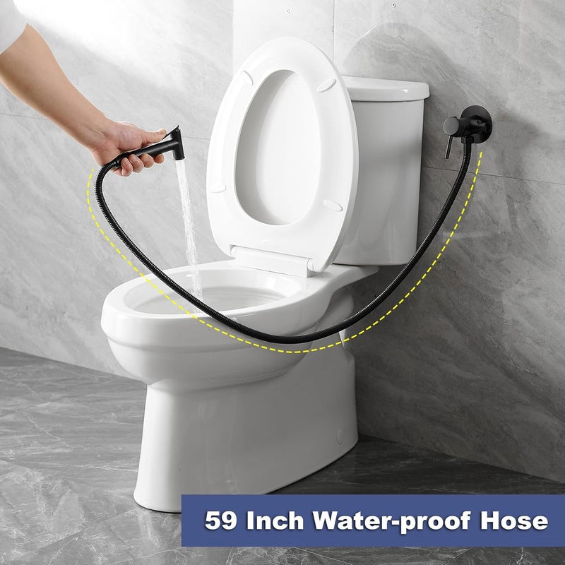 BATHFINESSE Wall Mounted Bidet Sprayer Set, Warm Water Bidet Sprayer Faucet for Toilet with Hot and Cold Brass Valve, Stainless Steel Round Handheld Bidet Attachment Set, Matte Black - Image 3