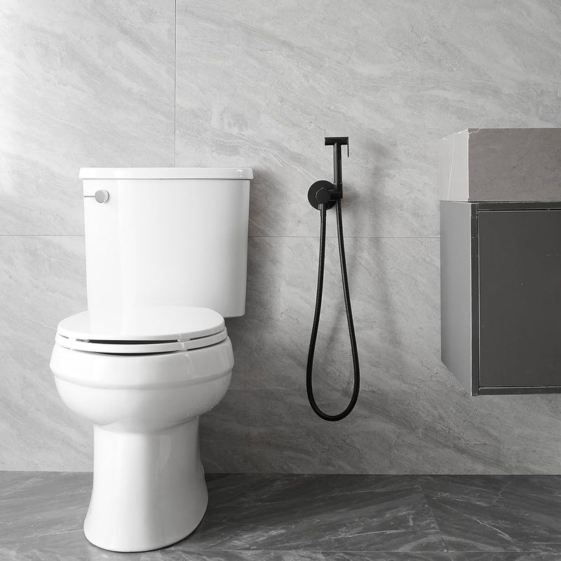 BATHFINESSE Wall Mounted Bidet Sprayer Set, Warm Water Bidet Sprayer Faucet for Toilet with Hot and Cold Brass Valve, Stainless Steel Round Handheld Bidet Attachment Set, Matte Black - Image 5