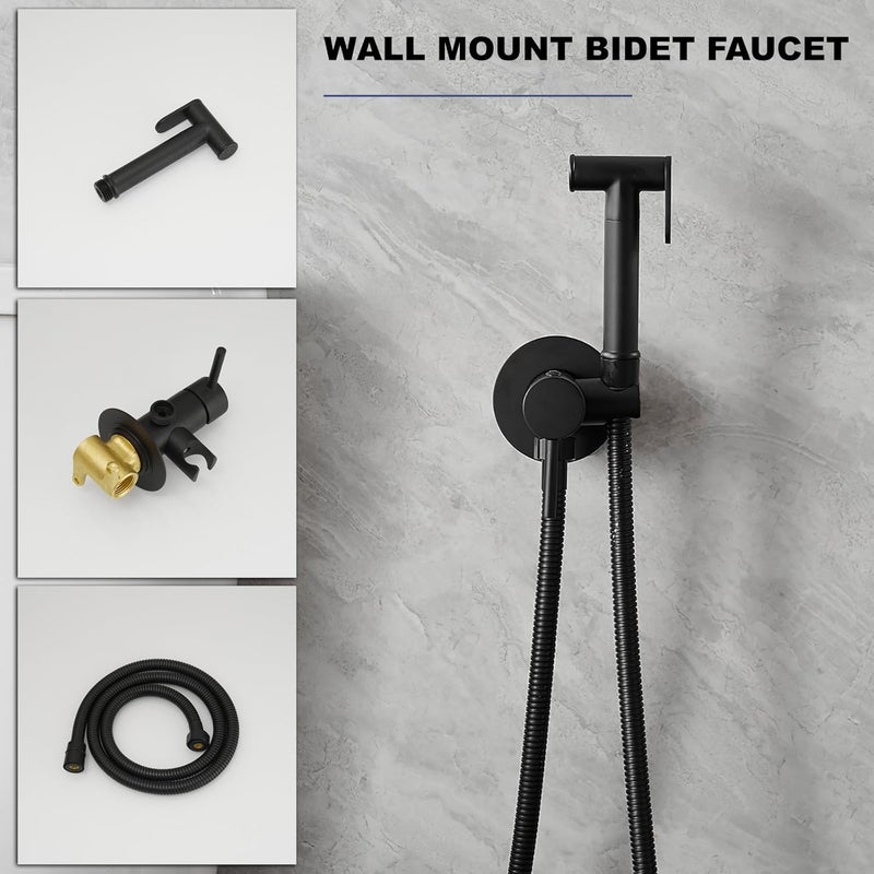 BATHFINESSE Wall Mounted Bidet Sprayer Set, Warm Water Bidet Sprayer Faucet for Toilet with Hot and Cold Brass Valve, Stainless Steel Round Handheld Bidet Attachment Set, Matte Black - Image 4