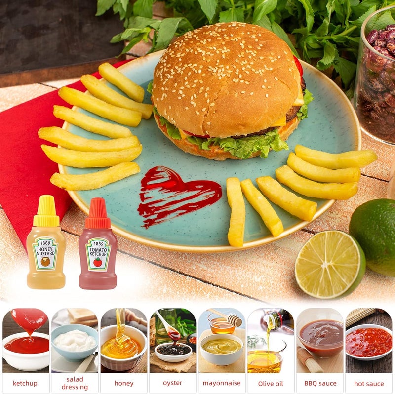 زوبا زجاجات كاتشب صغيرة بسعة 25 مل، زجاجات ضغط للمسطردة، علب توابل محمولة قابلة لإعادة الملء، موزع صوص وعسل للسلطة، برطمانات للأطفال والبالغين، علب بينتو للغداء والشواء والتخييم والسفر- 6 قطع - Image 5