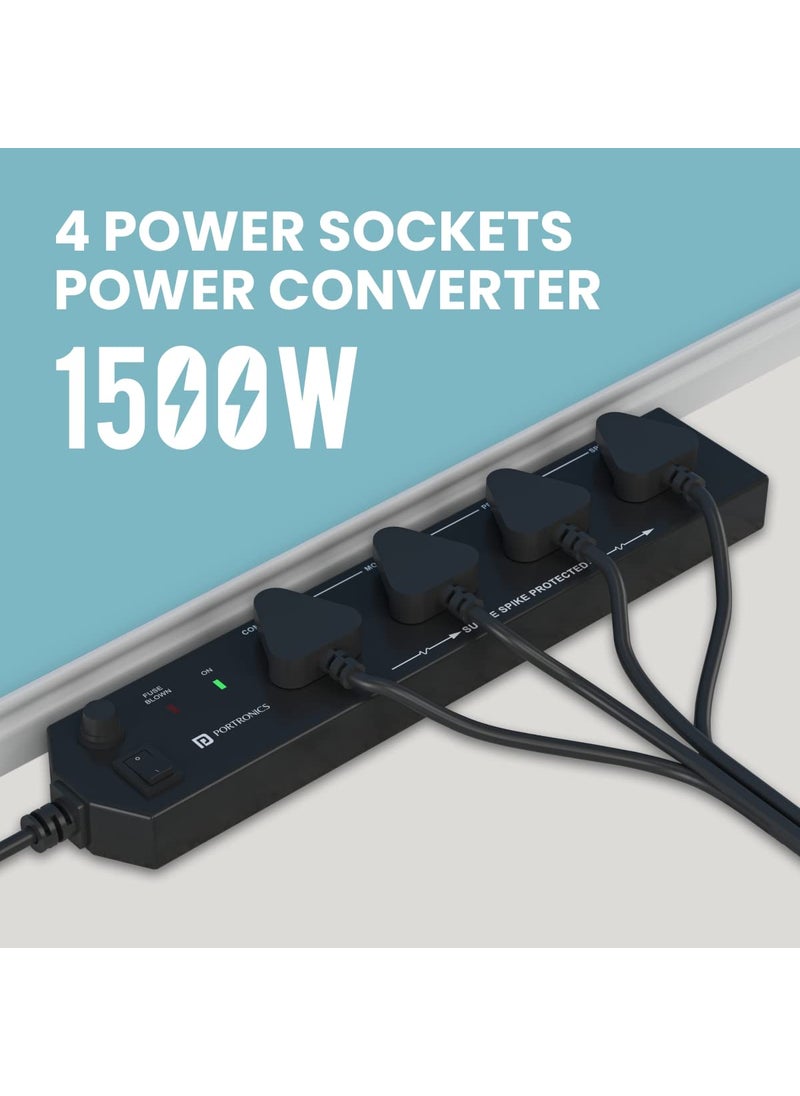 Portronics Portronics Power Plate 10 Extension Board with 4 Universal Sockets 3 Meter Long Cord 1500 Watts 6 Amp Multi Plug for Office Home Appliances Black  - Image 2