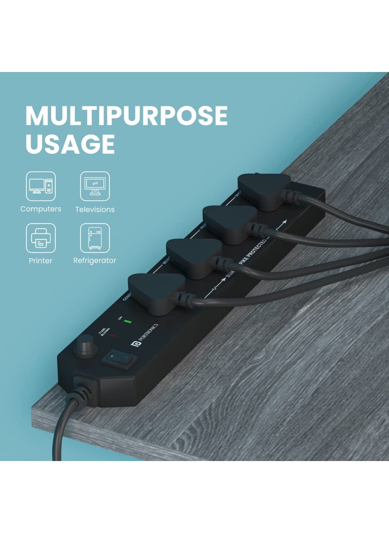 Portronics Portronics Power Plate 10 Extension Board with 4 Universal Sockets 3 Meter Long Cord 1500 Watts 6 Amp Multi Plug for Office Home Appliances Black  - Image 3