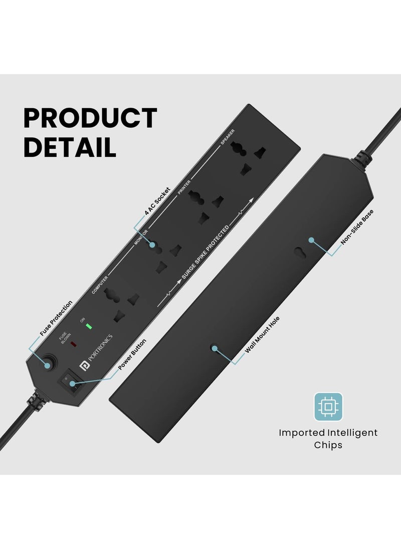 Portronics Portronics Power Plate 10 Extension Board with 4 Universal Sockets 3 Meter Long Cord 1500 Watts 6 Amp Multi Plug for Office Home Appliances Black  - Image 5