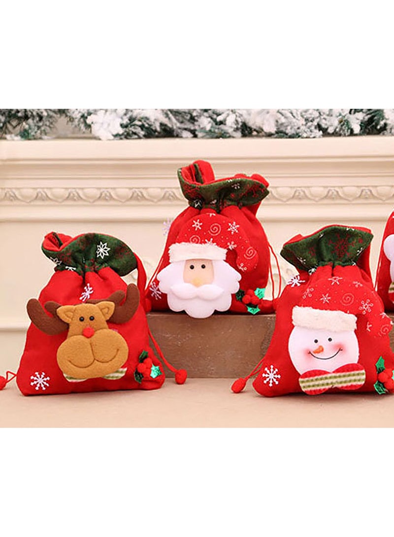 TAPIT 3Pcs Christmas Gift Bags Drawstring Pouch with Handle Children Xmas Gifts Candy Stocking Bag 3D Santa Claus Bear Snowman Christmas Candy Bag Xmas Tree Decor Xmas Party Supplies (3PCS)  - Image 1