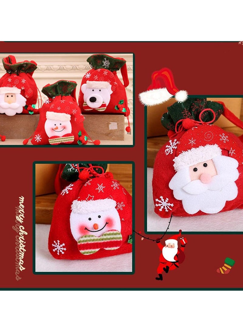 TAPIT 3Pcs Christmas Gift Bags Drawstring Pouch with Handle Children Xmas Gifts Candy Stocking Bag 3D Santa Claus Bear Snowman Christmas Candy Bag Xmas Tree Decor Xmas Party Supplies (3PCS)  - Image 2