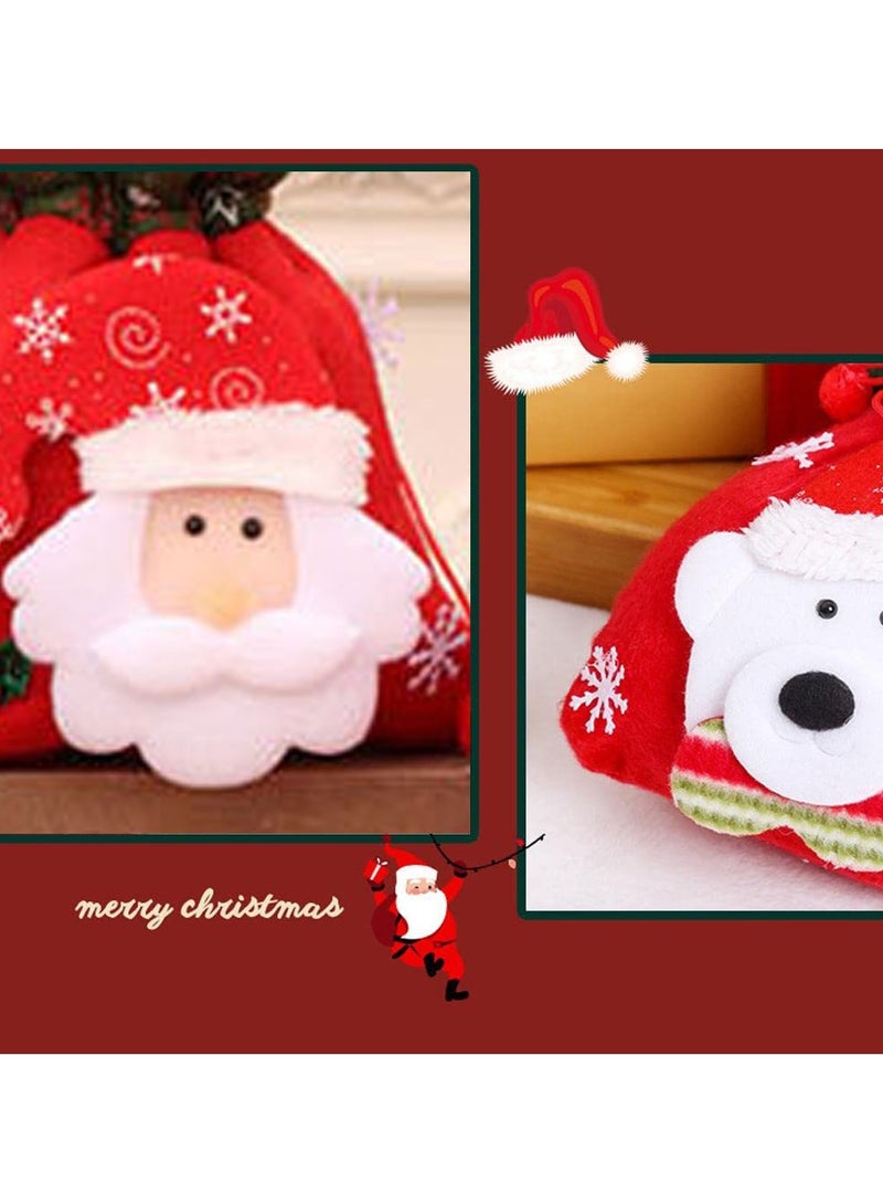 TAPIT 3Pcs Christmas Gift Bags Drawstring Pouch with Handle Children Xmas Gifts Candy Stocking Bag 3D Santa Claus Bear Snowman Christmas Candy Bag Xmas Tree Decor Xmas Party Supplies (3PCS)  - Image 3