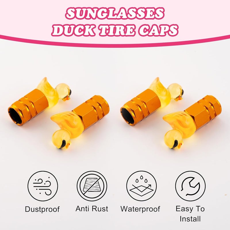 Rislobx 4Pcs Duck Tire Valve Caps, Funny Sunglasses Duck Valve Stem Caps Covers for Wheels, Decorative Cute Tire Valve Caps for Car Accessories (Hexagon Duck Yellow) - Image 4