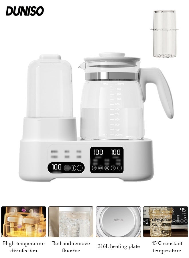 DUNISO سخان زجاجة الأطفال متعدد الوظائف، 2 في 1 جهاز تعقيم كهربائي للتحكم في درجة الحرارة وسخان الحليب، سخان زجاجة لحليب الأم مع التحكم في درجة الحرارة، سخان زجاجة مع أوضاع تسخين بالبخار وحمام مائي لحليب الأم والحليب الصناعي، 1500 مل - Image 1