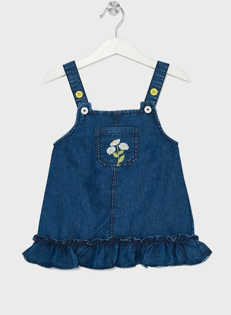 Nautinati Nauti Nati Girls Floral Embroidered Denim Pinafore Dress