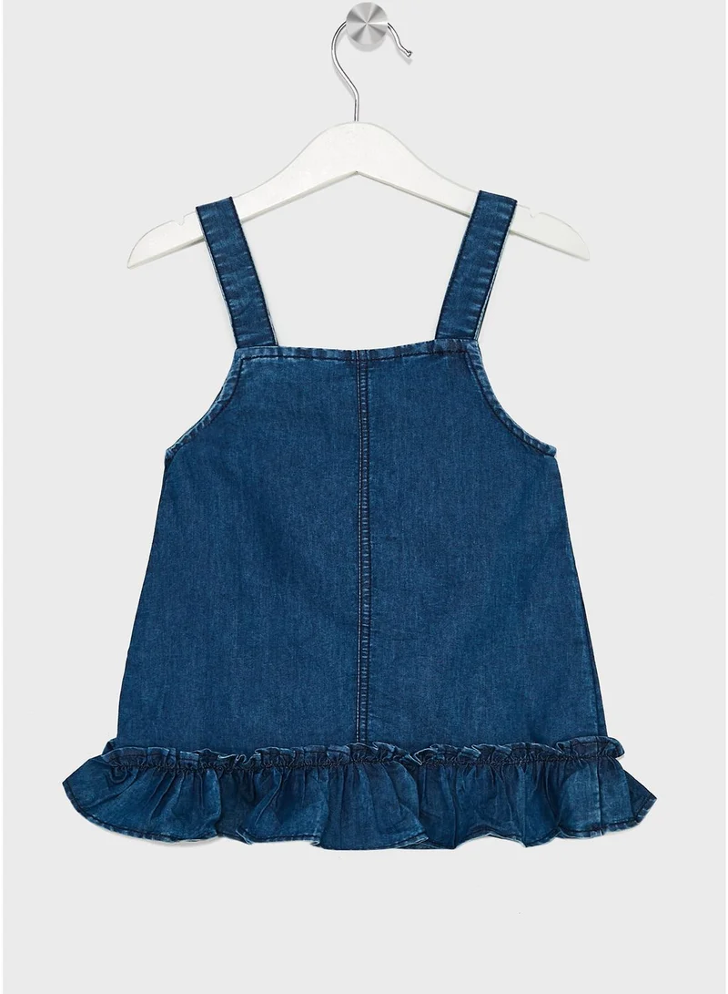 Nautinati Nauti Nati Girls Floral Embroidered Denim Pinafore Dress